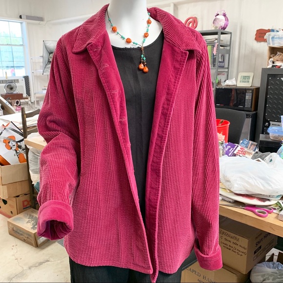 Denim&Co Jackets & Blazers - “Dark Pink Thick Wale-Corduroy Jacket”